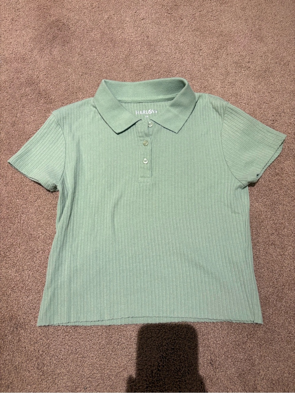 Harlow Green Ribbed Polo Crop Top size large